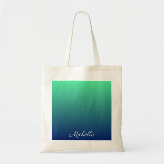 Gepersonaliseerd groen en blauw ombre tote bag (Voorkant)