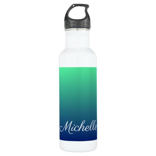 Gepersonaliseerd groen en blauw ombre waterfles  (Voorkant)