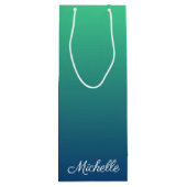 Gepersonaliseerd groen en blauw ombre wijn cadeautas (Achterkant)