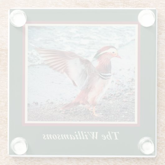 Gepersonaliseerd groen en donker rood mandarijn Du Glazen Onderzetter (Achterkant)