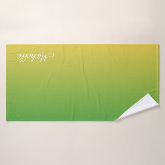 Gepersonaliseerd groen en geel ombre badhanddoek (Badhanddoek)