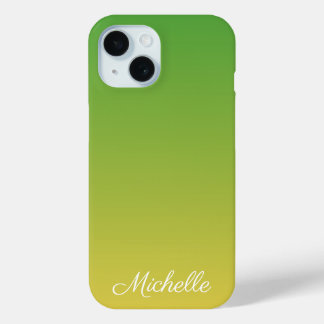 Gepersonaliseerd groen en geel ombre iPhone 15 case