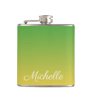 Gepersonaliseerd groen en geel ombre heupfles
