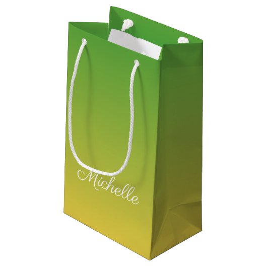 Gepersonaliseerd groen en geel ombre klein cadeauzakje (Achterkant Gekanteld)