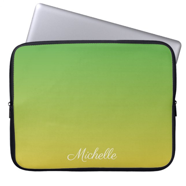 Gepersonaliseerd groen en geel ombre laptop sleeve (Voorkant)