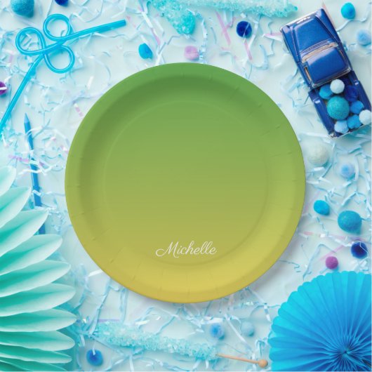 Gepersonaliseerd groen en geel ombre papieren bordje (Feest)