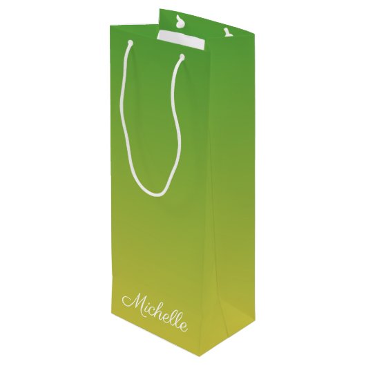 Gepersonaliseerd groen en geel ombre wijn cadeautas (Achterkant Gekanteld)