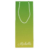 Gepersonaliseerd groen en geel ombre wijn cadeautas (Achterkant)