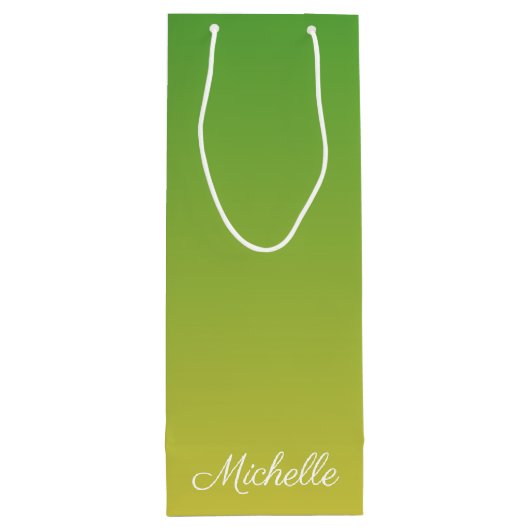 Gepersonaliseerd groen en geel ombre wijn cadeautas (Achterkant)