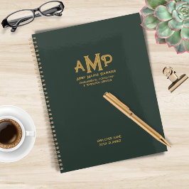 Gepersonaliseerd Groen en Goud 3 Letter Monogram L Planner