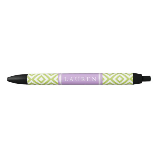 Gepersonaliseerd groen en lavender Diamonds patroo Zwarte Inkt Pen (Voorkant)