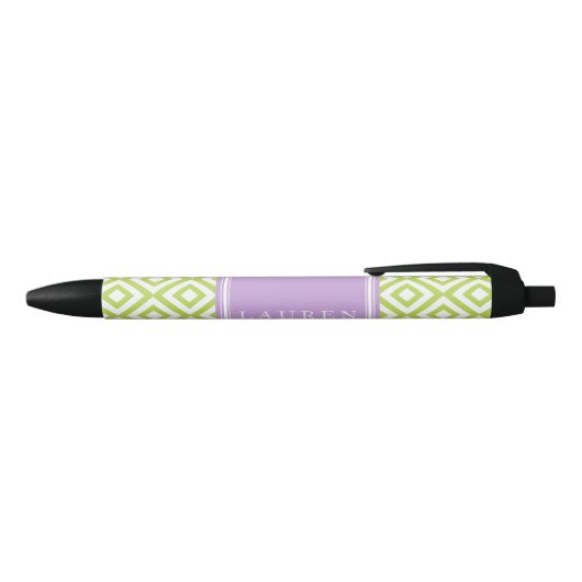 Gepersonaliseerd groen en lavender Diamonds patroo Zwarte Inkt Pen (Bovenkant)
