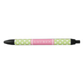 Gepersonaliseerd Groen en Roze Polka Dots Pattern Zwarte Inkt Pen (Voorkant)