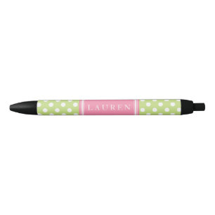 Gepersonaliseerd Groen en Roze Polka Dots Pattern Zwarte Inkt Pen