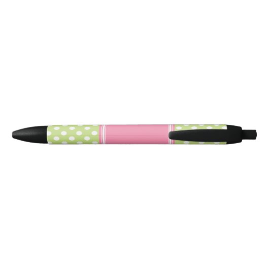 Gepersonaliseerd Groen en Roze Polka Dots Pattern Zwarte Inkt Pen (Achterkant)