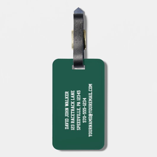 Gepersonaliseerd Groen en Wit Bord van de Vergunni Bagagelabel (Achterkant verticaal)