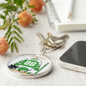 Gepersonaliseerd groen en wit ijs Hockey Jersey Sleutelhanger (Zijkant)