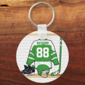 Gepersonaliseerd groen en wit ijs Hockey Jersey Sleutelhanger (Voorkant)