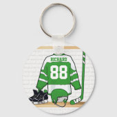 Gepersonaliseerd groen en wit ijs Hockey Jersey Sleutelhanger (Achterkant)