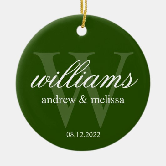 Gepersonaliseerd groen en wit monogram keramisch ornament (Voorkant)