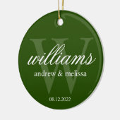 Gepersonaliseerd groen en wit monogram keramisch ornament (Links)