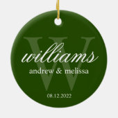 Gepersonaliseerd groen en wit monogram keramisch ornament (Achterkant)