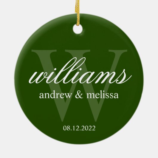 Gepersonaliseerd groen en wit monogram keramisch ornament (Achterkant)