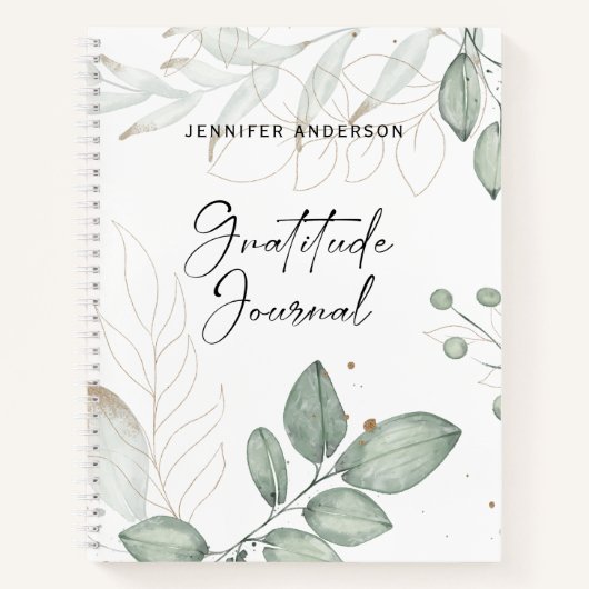 Gepersonaliseerd Groen Goud Blad Dankbaarheid Jour Notitieboek (Voorkant)