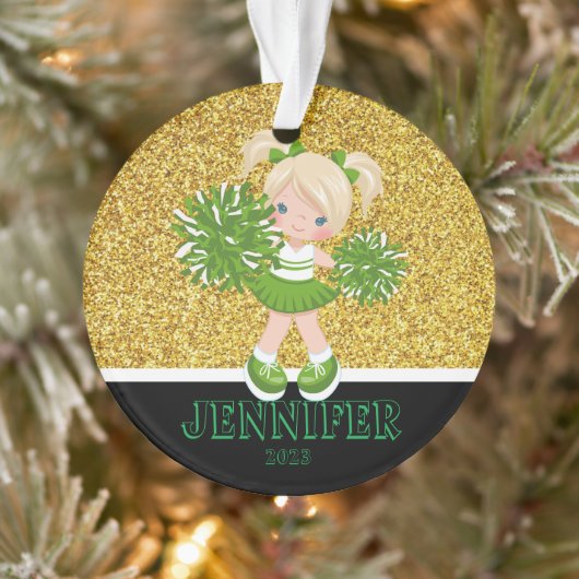 Gepersonaliseerd Groen & Goud Cheerleading Ornamen Ornament (Boom)
