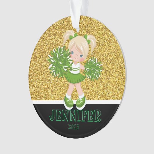Gepersonaliseerd Groen & Goud Cheerleading Ornamen Ornament (voorkant)
