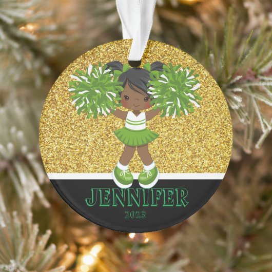 Gepersonaliseerd Groen & Goud Cheerleading Ornamen Ornament (Boom)