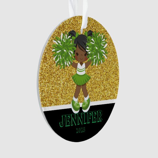 Gepersonaliseerd Groen & Goud Cheerleading Ornamen Ornament (voorkant)