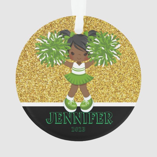 Gepersonaliseerd Groen & Goud Cheerleading Ornamen Ornament (achterkant)