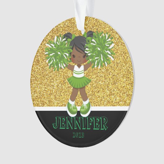 Gepersonaliseerd Groen & Goud Cheerleading Ornamen Ornament (voorkant)