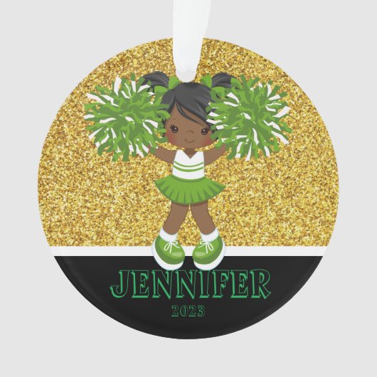Gepersonaliseerd Groen & Goud Cheerleading Ornamen Ornament (voorkant)