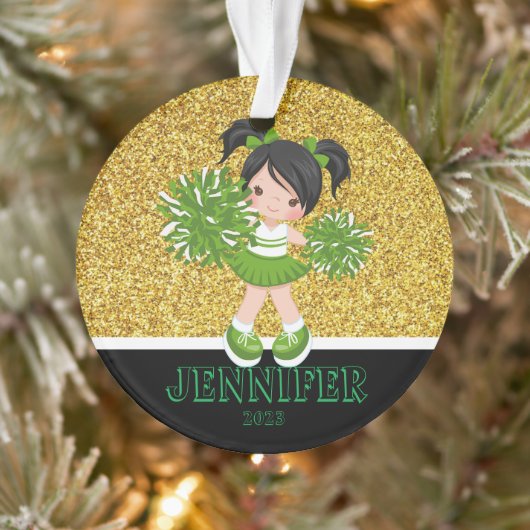 Gepersonaliseerd Groen & Goud Cheerleading Ornamen Ornament (Boom)