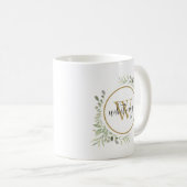 Gepersonaliseerd groen goud monogram script koffiemok (Voorkant rechts)