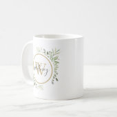 Gepersonaliseerd groen goud monogram script koffiemok (Voorkant links)