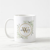 Gepersonaliseerd groen goud monogram script koffiemok (Links)