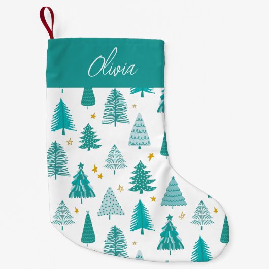 Gepersonaliseerd groen kerstboombos kleine kerstsok (Voorkant)