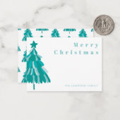 Gepersonaliseerd groen kerstboombos notitiekaartje (Voorkant / Achterkant in situ)