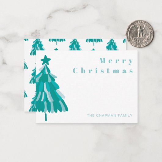 Gepersonaliseerd groen kerstboombos notitiekaartje (Voorkant / Achterkant in situ)