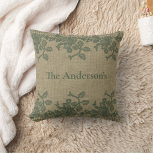 Gepersonaliseerd Groen Lace Tan Rustic Land Kussen