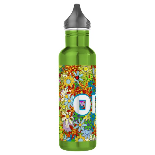 Gepersonaliseerd Groen Modern Bloempatroon Waterfles (Links)