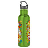 Gepersonaliseerd Groen Modern Bloempatroon Waterfles (Achterkant)