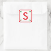 Gepersonaliseerd groen & rood holly Kerst sticker (Tas)