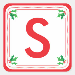 Gepersonaliseerd groen & rood holly Kerst sticker