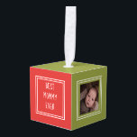 Gepersonaliseerd Groen Rood Twee Malplaatje van de Kubus Ornament<br><div class="desc">Het gepersonaliseerde Groene Rood Twee ornament van het Malplaatje van de Foto hangen van Ricaso - verander de tekst en de foto's om uw vereisten aan te passen</div>