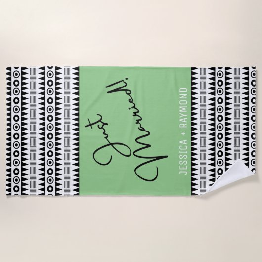 Gepersonaliseerd Groen Tribaal Patroon enkel getro Strandlaken (Voorkant)