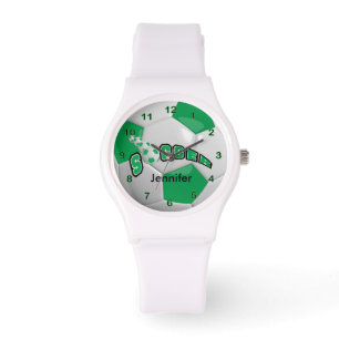 Gepersonaliseerd groen Voetbal Horloge